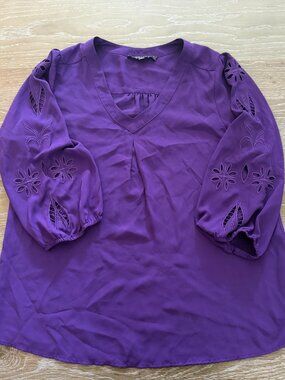 Womens Stitch Fix Brixon Ivy Elmar purple embroidered cutout blouse top size L